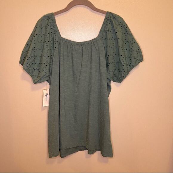 NWT Style & Co 2 Pack White & Sage Green Off Shoulder Short Sleeve Modest 0X - Picture 3 of 11